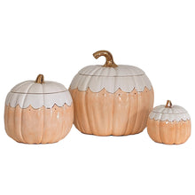 Load image into Gallery viewer, Scalloped Pumpkin Jars with 22K Gold Accents in Sheer Orange