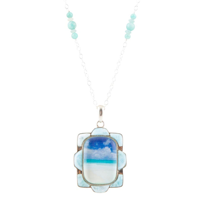 Scenic Beach Blue Larimar and Sterling Silver Pendant Necklace