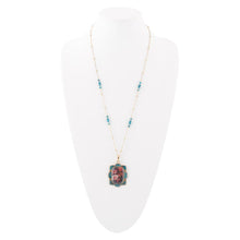 Load image into Gallery viewer, Scenic Red Florals Blue Apatite Golden Pendant Necklace