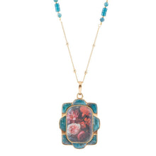 Load image into Gallery viewer, Scenic Red Florals Blue Apatite Golden Pendant Necklace