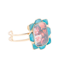 Load image into Gallery viewer, Scenic Red Floral Blue Apatite Golden Cuff Bracelet