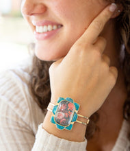 Load image into Gallery viewer, Scenic Red Floral Blue Apatite Golden Cuff Bracelet