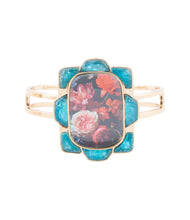 Load image into Gallery viewer, Scenic Red Floral Blue Apatite Golden Cuff Bracelet