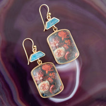 Load image into Gallery viewer, Scenic Dark Florals Blue Apatite Golden Drop Earrings