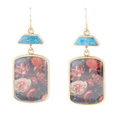 Scenic Dark Florals Blue Apatite Golden Drop Earrings