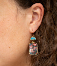 Load image into Gallery viewer, Scenic Dark Florals Blue Apatite Golden Drop Earrings