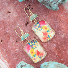 Load image into Gallery viewer, Scenic Floral Blue Turquoise Golden Earrings