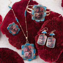 Load image into Gallery viewer, Scenic Red Floral Blue Apatite Golden Cuff Bracelet