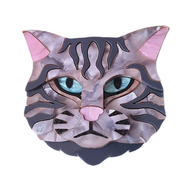 Scottish Wild Cat Grey Tabby Brooch by Cherryloco