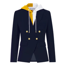 Load image into Gallery viewer, Navy &amp; Yellow Hooded Blazer Jacket