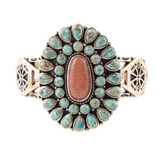 Load image into Gallery viewer, Sedona Blue Turquoise Goldtone Statement Cuff Bracelet