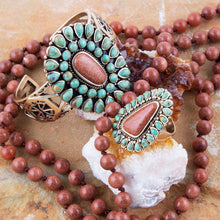 Load image into Gallery viewer, Sedona Blue Turquoise Orange Goldstone Golden Statement Ring