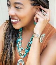 Load image into Gallery viewer, Sedona Blue Turquoise Orange Goldstone Golden Statement Ring