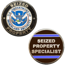 Load image into Gallery viewer, BL18-021 Seized Property Specialist SPC Challenge Coin Thin Blue Line Custodian CBP HSI Secret Service Border Patrol