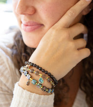 Load image into Gallery viewer, Sepia Sea Black Smoky Quartz and Blue Abalone Bracelet Set