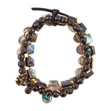 Load image into Gallery viewer, Sepia Sea Black Smoky Quartz and Blue Abalone Bracelet Set