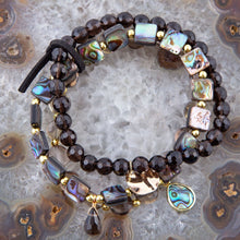 Load image into Gallery viewer, Sepia Sea Black Smoky Quartz and Blue Abalone Bracelet Set