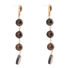Load image into Gallery viewer, Sepia Sea Blue Abalone Post Golden Drop Earrings