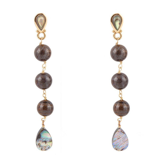 Sepia Sea Blue Abalone Post Golden Drop Earrings