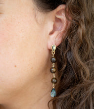 Load image into Gallery viewer, Sepia Sea Blue Abalone Post Golden Drop Earrings