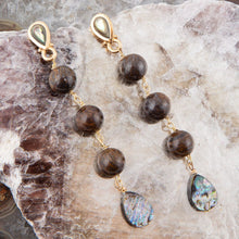 Load image into Gallery viewer, Sepia Sea Blue Abalone Post Golden Drop Earrings