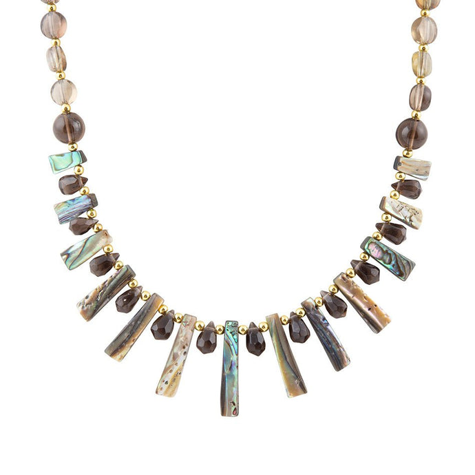 Sepia Sea Green Abalone Statement Golden Necklace