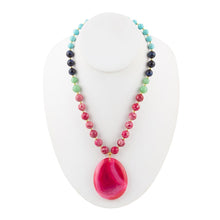 Load image into Gallery viewer, Serape Multi-Stone Pink Magenta Agate Pendant Necklace