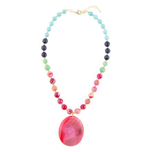 Load image into Gallery viewer, Serape Multi-Stone Pink Magenta Agate Pendant Necklace