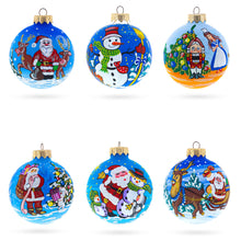 Load image into Gallery viewer, Set of 6 Santa, Snowman, Reindeer, Nutcracker Glass Christmas Ornaments