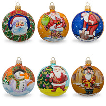 Load image into Gallery viewer, Set of 6 Santa with Gifts, Snowman, Nutcracker Glass Christmas Ornaments