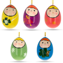 Load image into Gallery viewer, Set of 5 Wooden Egg Shaped Matryoshka Nesting Doll Ornaments