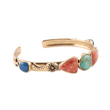 Load image into Gallery viewer, Shades of Multi Stone Golden Cuff Bracelet