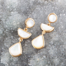 Load image into Gallery viewer, Shaped in White Mother of Pearl Golden Post Earrings