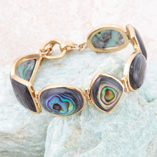 Load image into Gallery viewer, Shapes of Blue and Green Abalone Golden Link Bracelet