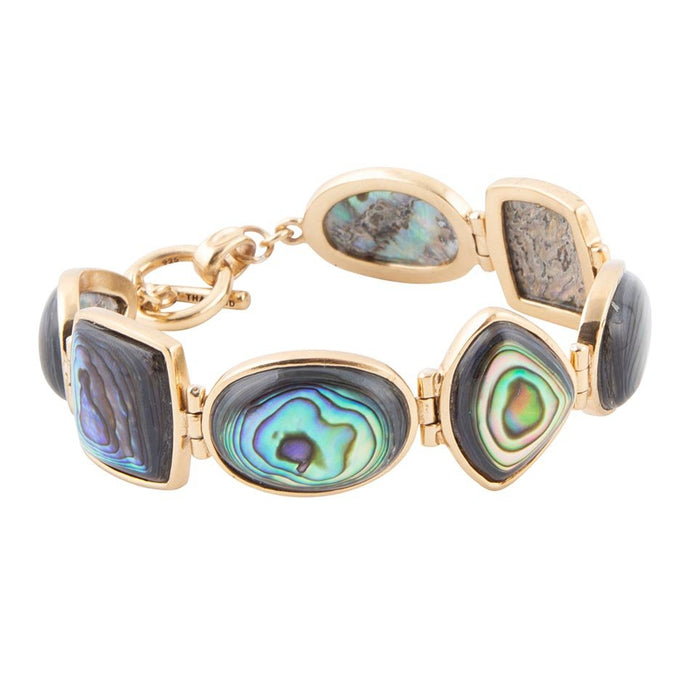 Shapes of Blue and Green Abalone Golden Link Bracelet