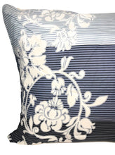 Load image into Gallery viewer, DaDa Bedding Navy Blue Floral Striped Fitted + Flat Sheets &amp; Pillow Cases Set (FSFS8153)