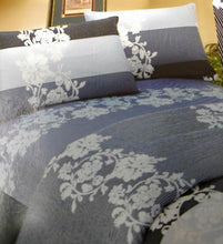 Load image into Gallery viewer, DaDa Bedding Navy Blue Floral Striped Fitted + Flat Sheets &amp; Pillow Cases Set (FSFS8153)