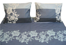 Load image into Gallery viewer, DaDa Bedding Navy Blue Floral Striped Fitted + Flat Sheets &amp; Pillow Cases Set (FSFS8153)