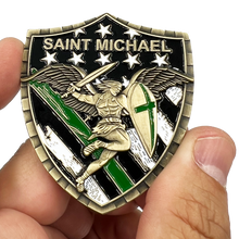 Load image into Gallery viewer, GL5-003 Border Patrol Agent Saint Michael Gladiator Shield Thin Green Line Flag Challenge Coin Army Military Veteran