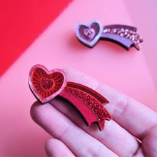 Load image into Gallery viewer, Shooting Heart Mini Brooch by Cherryloco - RED