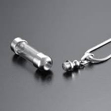 Load image into Gallery viewer, Silver and Glass Cylinder Tube Cremation Necklace