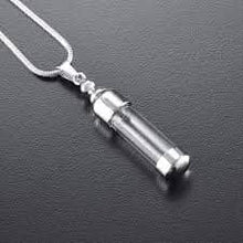 Load image into Gallery viewer, Silver and Glass Cylinder Tube Cremation Necklace