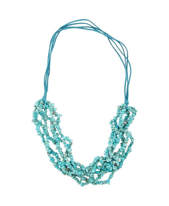 Six Strand Blue Turquoise Magnesite and Leather Statement Necklace