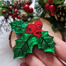 Load image into Gallery viewer, Skull Holly Brooch by Cherryloco