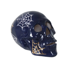 Load image into Gallery viewer, &quot;Mr. Bones and Charlotte&quot; Skull Decor with 22K Gold Accents- Navy Blue