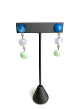 Load image into Gallery viewer, Ice Aqua Blue &amp; Mint Green Moonglow Mini Tri Dot Drop Earrings