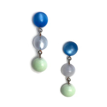 Load image into Gallery viewer, Ice Aqua Blue &amp; Mint Green Moonglow Mini Tri Dot Drop Earrings