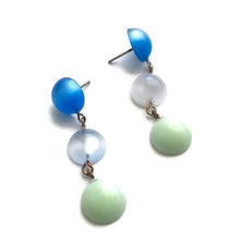 Load image into Gallery viewer, Ice Aqua Blue &amp; Mint Green Moonglow Mini Tri Dot Drop Earrings