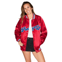 Load image into Gallery viewer, SMU Mustangs Satin Letterman Bomber Jacket