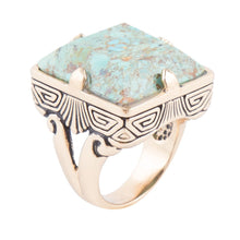 Load image into Gallery viewer, Square Statement Blue Turquoise Golden Ring